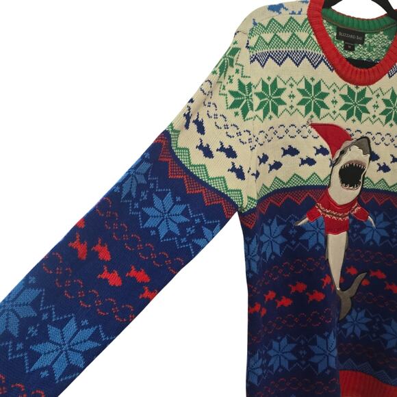 Blizzard Bay Ugly Christmas Shark Funny Sweater Cute Holiday Crewneck Men's M - Picture 5 of 7